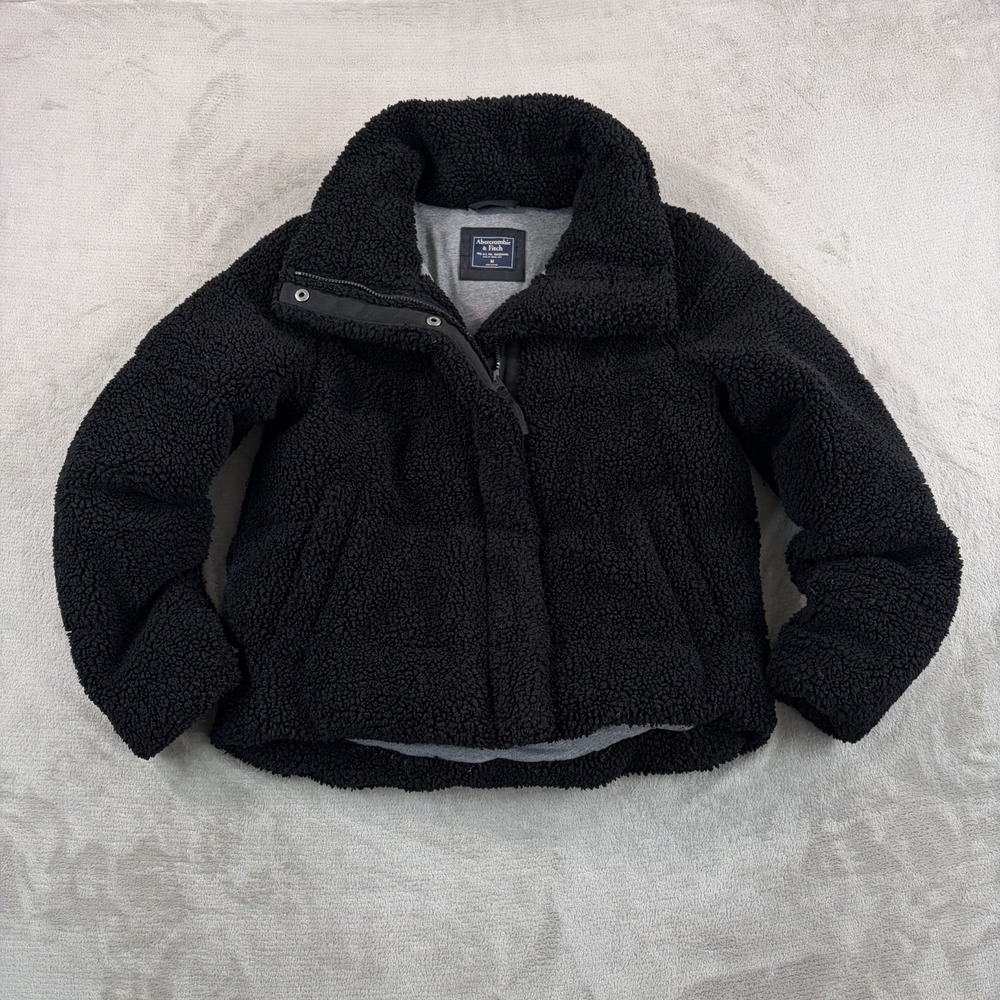 Abercrombie Fitch Sherpa Jacket in Black Women Medium Heavyweight Outdoors Y2K